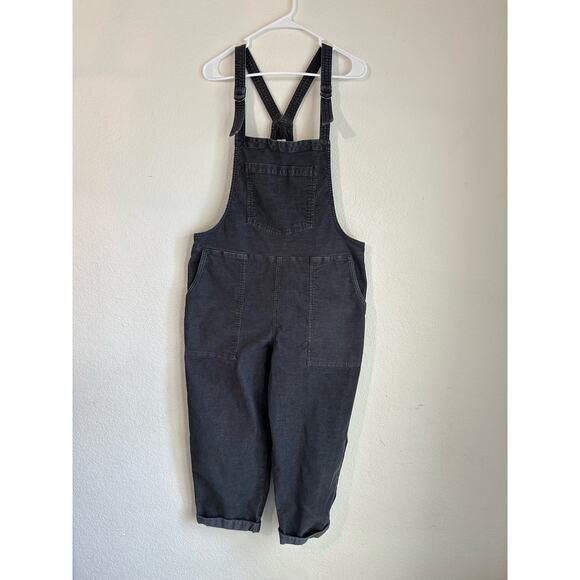 Aerie Werk & Play Corduroy Overalls Smoked Gray Cuffed Straight Leg Size Large - Picture 3 of 13